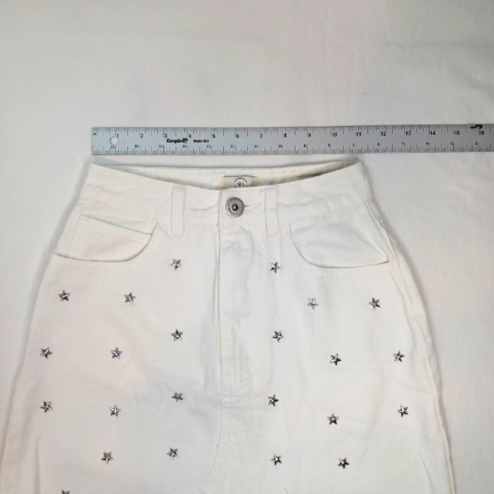 Cotton On Western  Mini Skirt w/ Star Details – Frayed Hem & Front Slit sz 2 - Picture 2 of 7